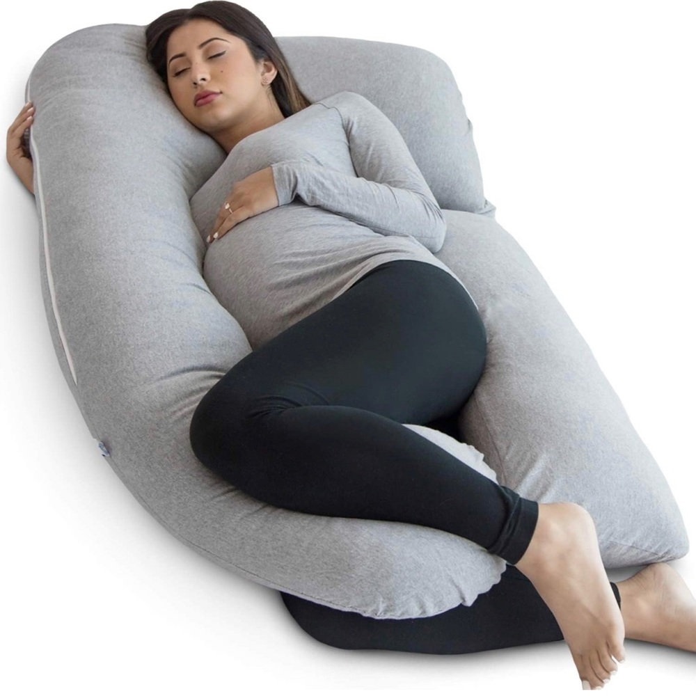 Pharmedoc Pregnancy Pillow, Grey U-Shape Full Body Pillow and Maternity Support